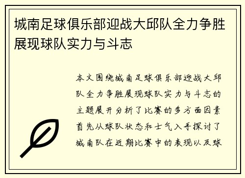 城南足球俱乐部迎战大邱队全力争胜展现球队实力与斗志