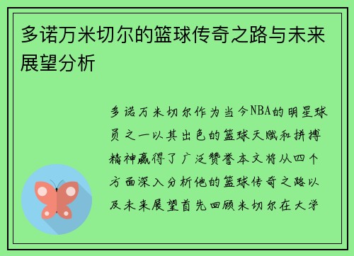 多诺万米切尔的篮球传奇之路与未来展望分析